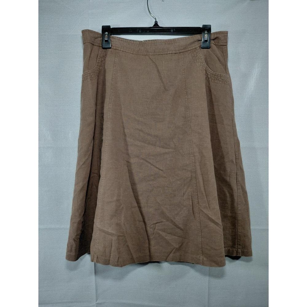 Christopher & Banks A-Line Linen Blend Midi Skirt Women's Sz 12 Brown